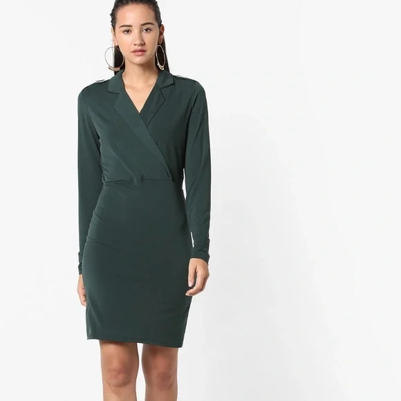 Vero Moda Sheath Dress with Notched Lapels (Dark Green) - Picture 1 of 15